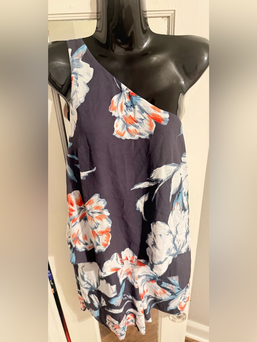 1 STATE Charcoal Gray Floral One Shoulder Asymmetric Popover Romper 6
